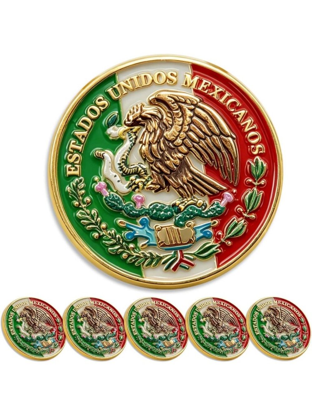 3D Enamel Mexico Lapel Pins Bulk - Patriotic Coat of Arms & Flag Badges
